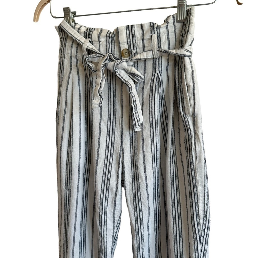 Madewell Linen-Cotton Paperbag Pants in Dark Baltic Stripe, Size 0 - Picture 6 of 11